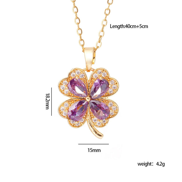 Wholesale Women's Titanium Steel Necklace With Copper Four Leaf Clover Inlaid Zircon Light Luxury Style Electroplated