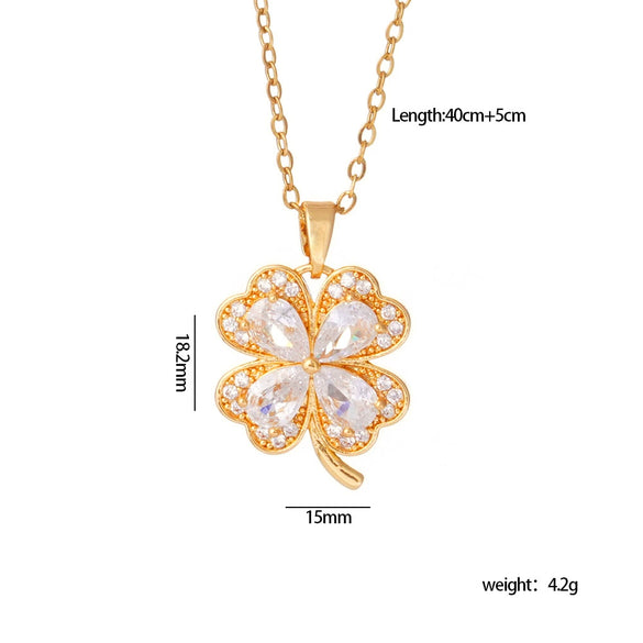 Wholesale Women's Titanium Steel Necklace With Copper Four Leaf Clover Inlaid Zircon Light Luxury Style Electroplated