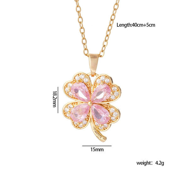 Wholesale Women's Titanium Steel Necklace With Copper Four Leaf Clover Inlaid Zircon Light Luxury Style Electroplated