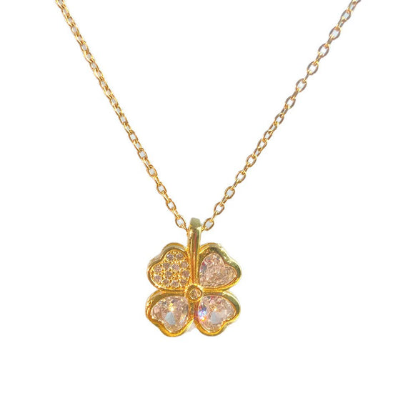 Wholesale Women's Titanium Steel Necklace With Copper Pendant Inlaid With Zircon In Flower Shape And Oshaped Chain