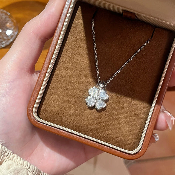 Wholesale Women's Titanium Steel Necklace With Copper Pendant Inlaid With Zircon In Flower Shape And Oshaped Chain