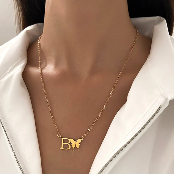 Wholesale Women's Titanium Steel Necklace With Cross Love Butterfly Heart Animal Zodiac Patterns Electroplated