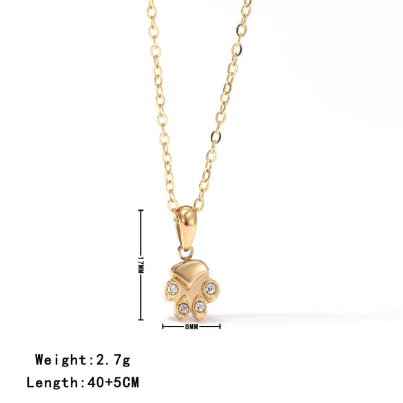 Wholesale Women's Titanium Steel Necklace With Cute Kitten Meat Palm Pendant Geometric Minimalist Style Electroplated O Chain