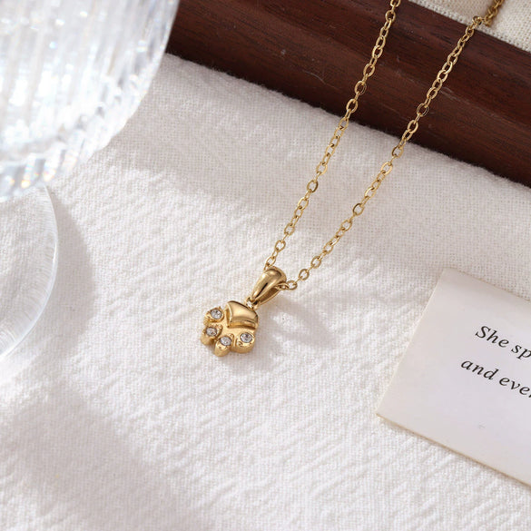 Wholesale Women's Titanium Steel Necklace With Cute Kitten Meat Palm Pendant Geometric Minimalist Style Electroplated O Chain