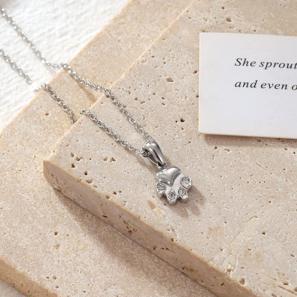 Wholesale Women's Titanium Steel Necklace With Cute Kitten Meat Palm Pendant Geometric Minimalist Style Electroplated O Chain