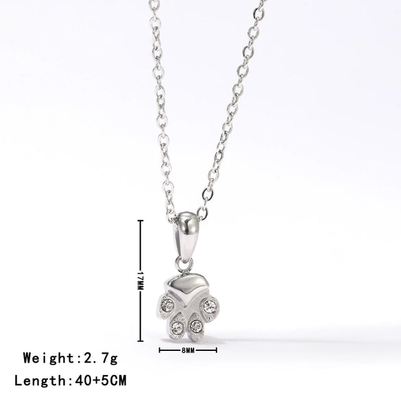 Wholesale Women's Titanium Steel Necklace With Cute Kitten Meat Palm Pendant Geometric Minimalist Style Electroplated O Chain