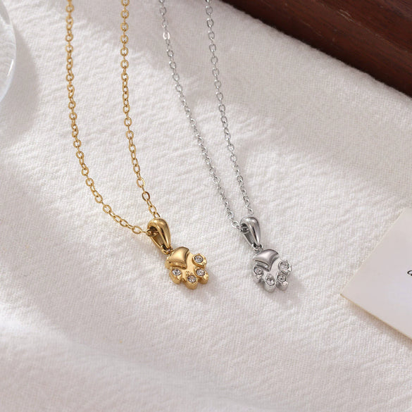 Wholesale Women's Titanium Steel Necklace With Cute Kitten Meat Palm Pendant Geometric Minimalist Style Electroplated O Chain