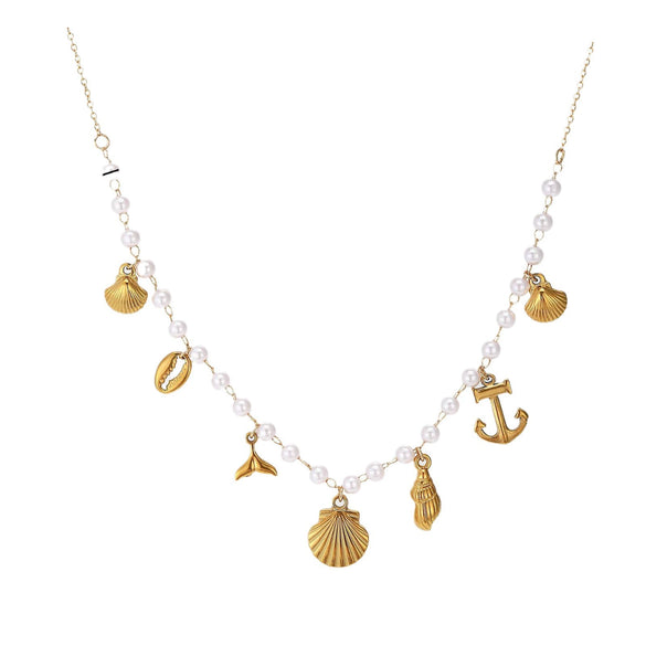 Wholesale Women's Titanium Steel Necklace With Fishtail Shell Conch Anchor Pendant Heart Shape Insect Animal Zodiac Pattern Sweet Natural Style Electroplating Treatment