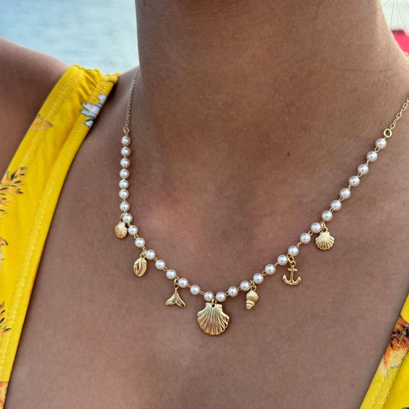 Wholesale Women's Titanium Steel Necklace With Fishtail Shell Conch Anchor Pendant Heart Shape Insect Animals Zodiac Signs Electroplating Sweet Natural Style
