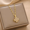 Wholesale Women's Titanium Steel Necklace With Four Leaf Clover Pendant Mixed Gemstone Inlay Electroplating Treatment