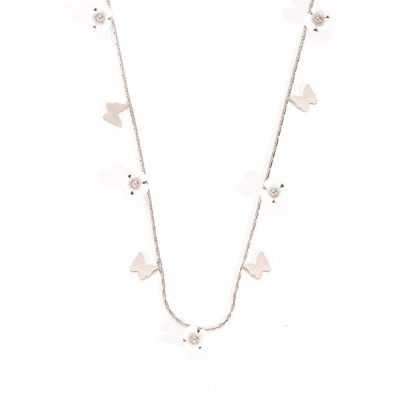 Wholesale Women's Titanium Steel Necklace With Fresh Flowers And Life Tree Design 18K Gold Plated