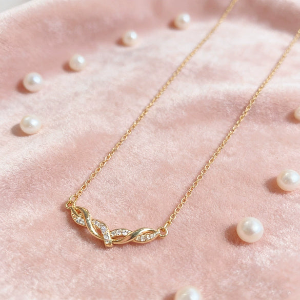 Wholesale Women's Titanium Steel Necklace With Geometric Copper Pendant Inlaid With Zircon And Water Wave Chain In Light Luxury Style