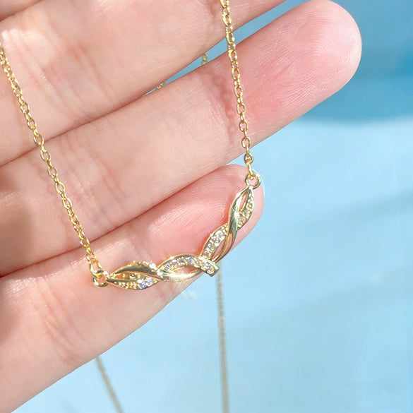Wholesale Women's Titanium Steel Necklace With Geometric Copper Pendant Inlaid With Zircon And Water Wave Chain In Light Luxury Style