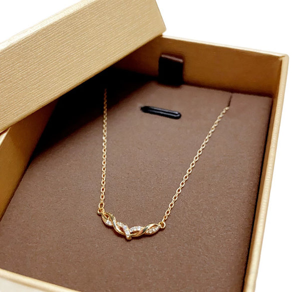Wholesale Women's Titanium Steel Necklace With Geometric Copper Pendant Inlaid With Zircon And Water Wave Chain In Light Luxury Style