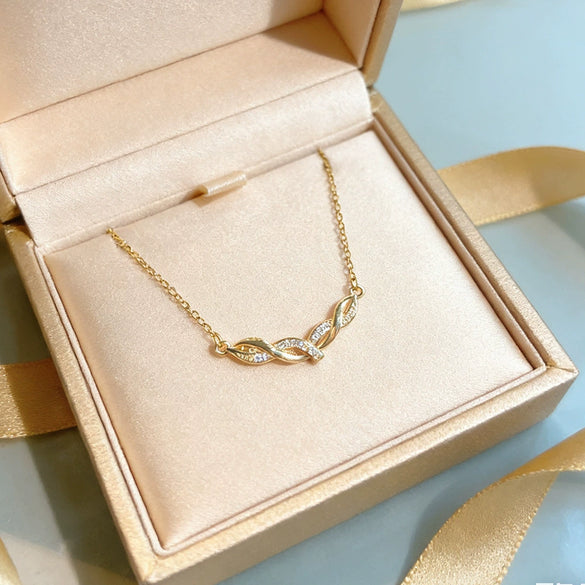 Wholesale Women's Titanium Steel Necklace With Geometric Copper Pendant Inlaid With Zircon And Water Wave Chain In Light Luxury Style