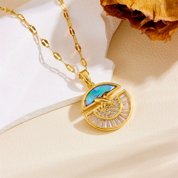 Wholesale Women's Titanium Steel Necklace With Heart Moon Star Pendant And Geometric Pattern Box Chain