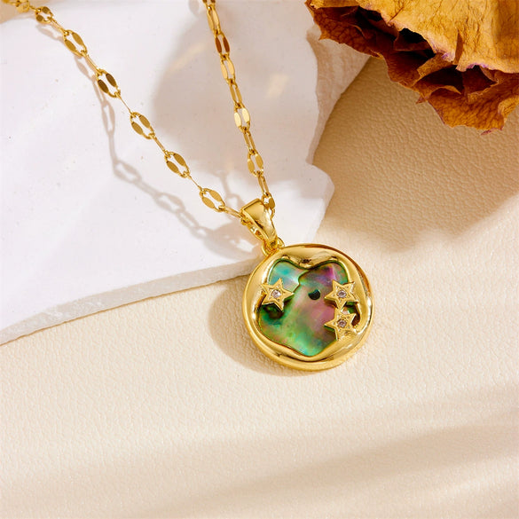Wholesale Women's Titanium Steel Necklace With Heart Moon Star Pendant And Geometric Pattern Box Chain