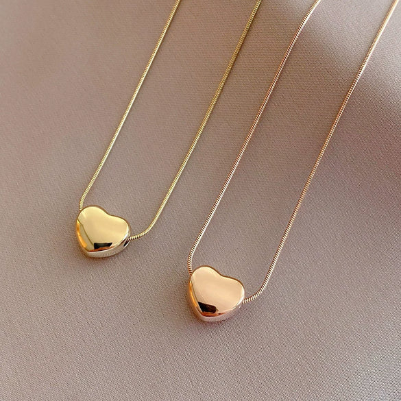 Wholesale Women's Titanium Steel Necklace With Heart Shaped Pendant And Snake Bone Chain Sweet Style Stereo Heart Shaped Design
