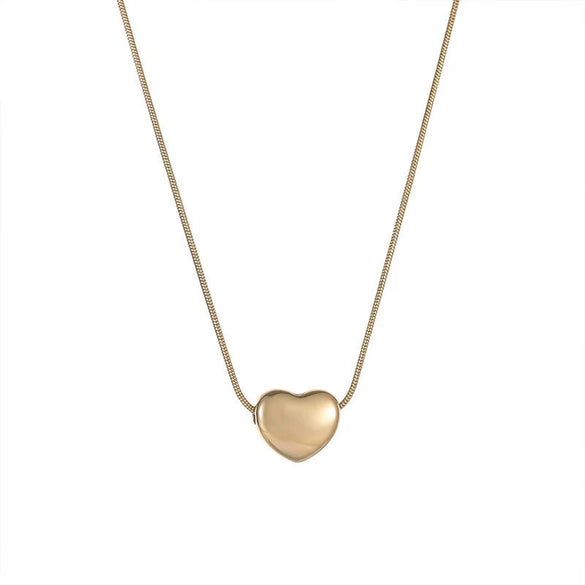 Wholesale Women's Titanium Steel Necklace With Heart Shaped Pendant And Snake Bone Chain Sweet Style Stereo Heart Shaped Design
