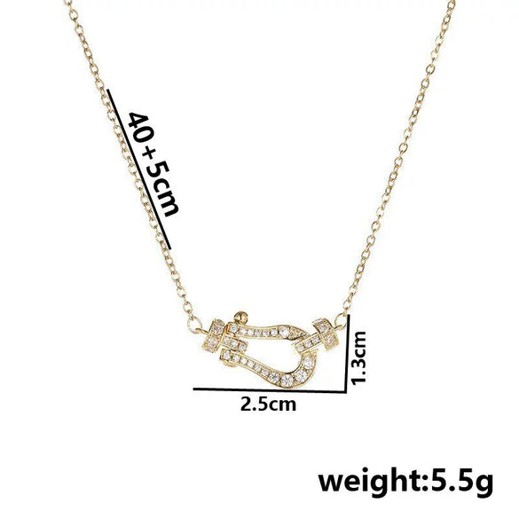 Wholesale Women's Titanium Steel Necklace With Horseshoe Buckle And Mixed Gemstone Inlay Geometric Style Electroplated