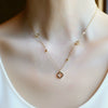 Wholesale Women's Titanium Steel Necklace With 18K Real Gold Plating Geometric And Flower Diamond Pattern Hollow Four Leaf Clover Pendant And Flash O Chain