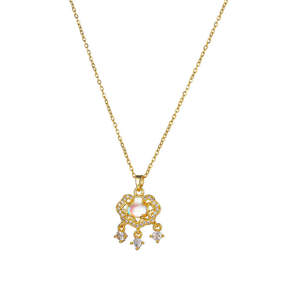 Wholesale Women's Titanium Steel Necklace With Mixed Gemstone Inlay Ping An Lock Pendant Geometric Pattern Electroplating O Shaped Chain
