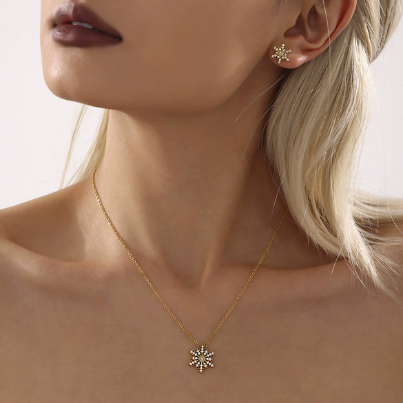 Wholesale Women's Titanium Steel Nonfading Light Luxury Geometric Snowflake Zircon Pendant Clavicle Necklace With Electroplating