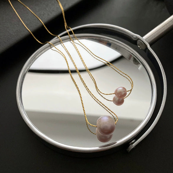 Wholesale Women's Titanium Steel Nonfading Necklace With Natural Pearl Pendant And Geometric Design Water Wave Chain