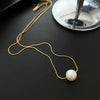 Wholesale Women's Titanium Steel Nonfading Necklace With Natural Pearl Pendant And Geometric Design Water Wave Chain