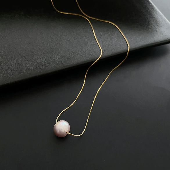 Wholesale Women's Titanium Steel Nonfading Necklace With Natural Pearl Pendant And Geometric Design Water Wave Chain