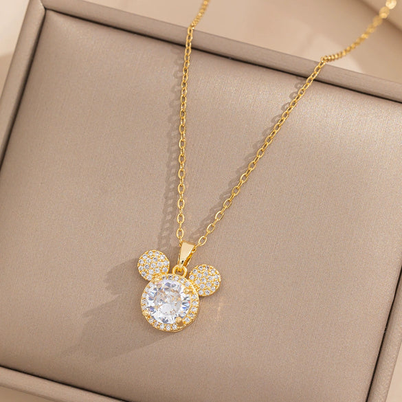 Wholesale Women's Titanium Steel Ochain Clavicle Necklace With Light Luxury Cartoon Characters Pendant And Diamond Design