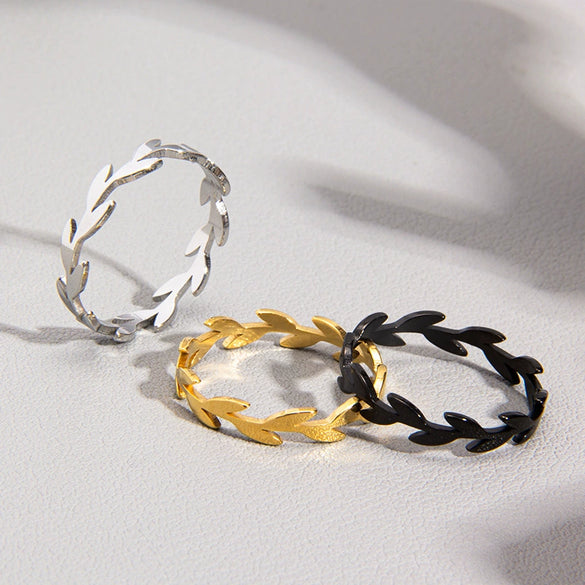 Wholesale Women's Titanium Steel Olive Branch Shape Geometric Style Ring With Electroplating