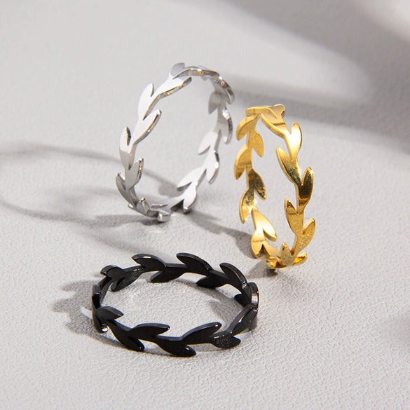 Wholesale Women's Titanium Steel Olive Branch Shape Geometric Style Ring With Electroplating