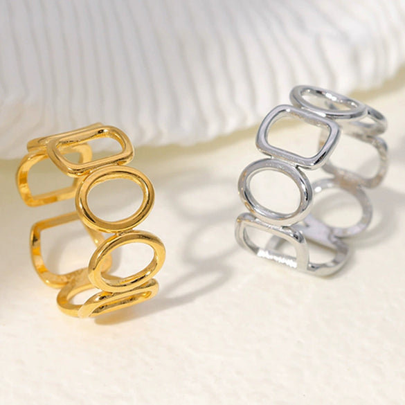Wholesale Women's Titanium Steel Open Ring With Geometric Design And Electroplating Simple And Non Fading