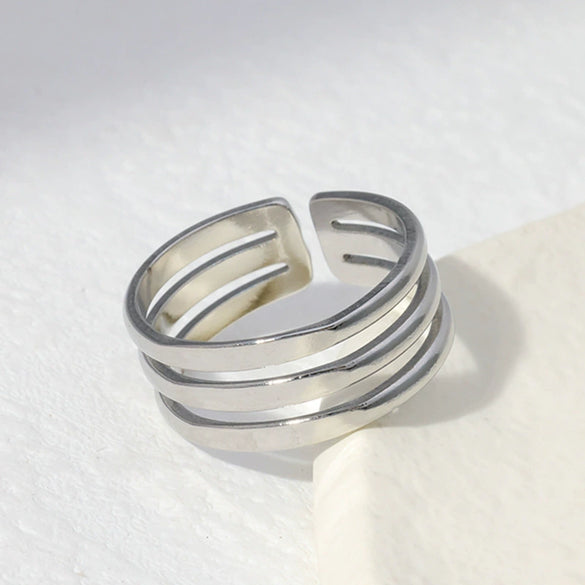 Wholesale Women's Titanium Steel Opening Ring With Geometric Design And Electroplating Treatment Stainless Steel Tail Ring