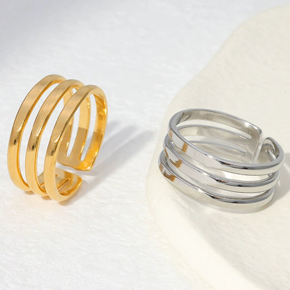 Wholesale Women's Titanium Steel Opening Ring With Geometric Design And Electroplating Treatment Stainless Steel Tail Ring