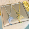Wholesale Women's Titanium Steel Oshaped Chain Necklace With Copper Inlaid Zircon Animal Pendant In Creamy Sweet Girl Style