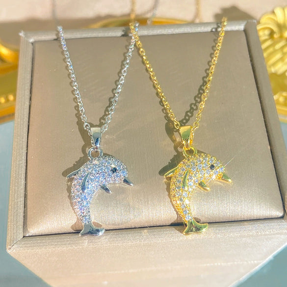 Wholesale Women's Titanium Steel Oshaped Chain Necklace With Copper Inlaid Zircon Animal Pendant In Creamy Sweet Girl Style
