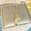 Wholesale Women's Titanium Steel Oshaped Chain Necklace With Copper Inlaid Zircon Animal Pendant In Creamy Sweet Girl Style
