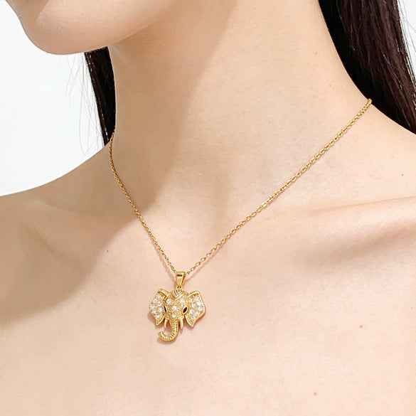 Wholesale Women's Titanium Steel Oshaped Chain Necklace With Zirconinlaid Copper Elephant Head Pendant Light Luxury Animal Style