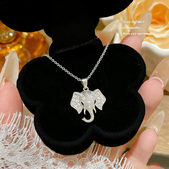 Wholesale Women's Titanium Steel Oshaped Chain Necklace With Zirconinlaid Copper Elephant Head Pendant Light Luxury Animal Style