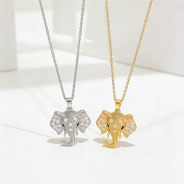 Wholesale Women's Titanium Steel Oshaped Chain Necklace With Zirconinlaid Copper Elephant Head Pendant Light Luxury Animal Style