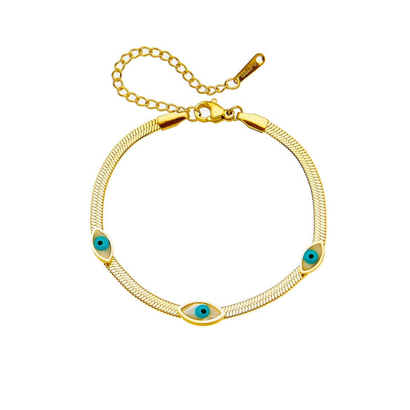 Wholesale Women's Titanium Steel Oval Blade Chain Bracelet Retro Simple Electroplated Blue And White Eyes Design