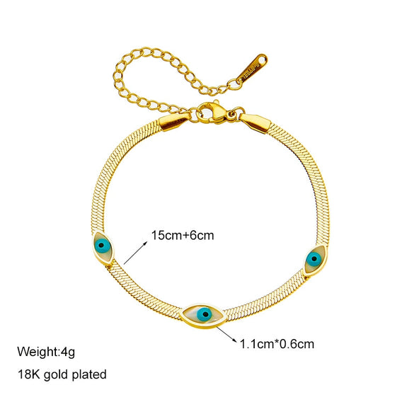 Wholesale Women's Titanium Steel Oval Blade Chain Bracelet Retro Simple Electroplated Blue And White Eyes Design