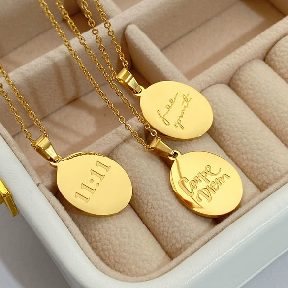 Wholesale Women's Titanium Steel Oval Letter Necklace With Corrosion Treatment And English Word Design