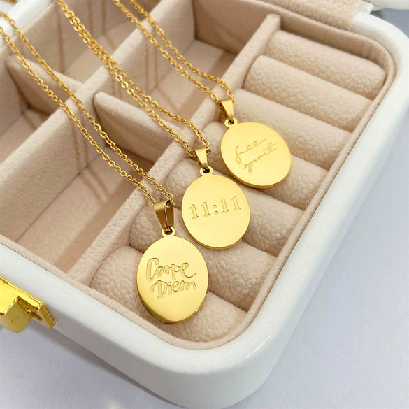 Wholesale Women's Titanium Steel Oval Letter Necklace With Corrosion Treatment And English Word Design