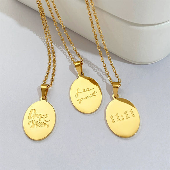 Wholesale Women's Titanium Steel Oval Letter Necklace With Corrosion Treatment And English Word Design