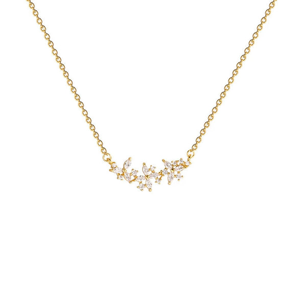 Wholesale Women's Titanium Steel Petal Zircon Inlaid Flower Pendant Clavicle Chain Necklace