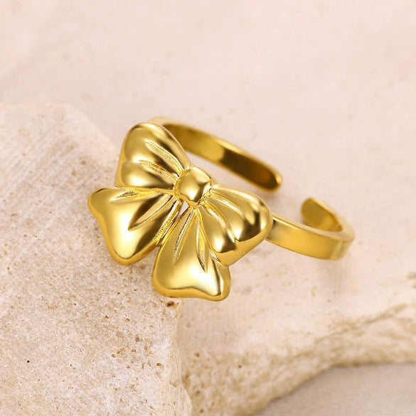 Wholesale Women's Titanium Steel Plated Gold Bow Ring Electroplated Simple Style