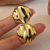 Wholesale Women's Titanium Steel Pleated Round Earrings With Geometric Design And Electroplating